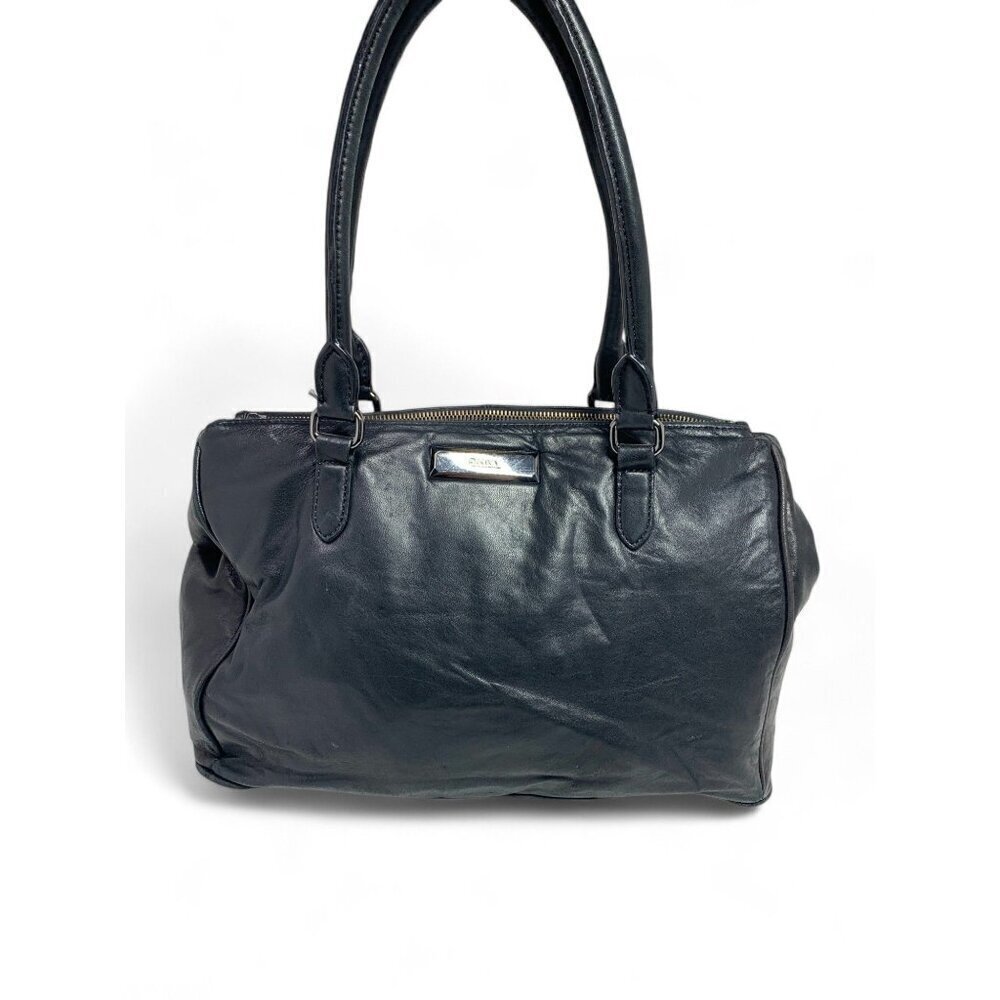 DKNY Donna Karan Soft Leather Shoulder Bag Black Triple Compartments 16"W x 10"H